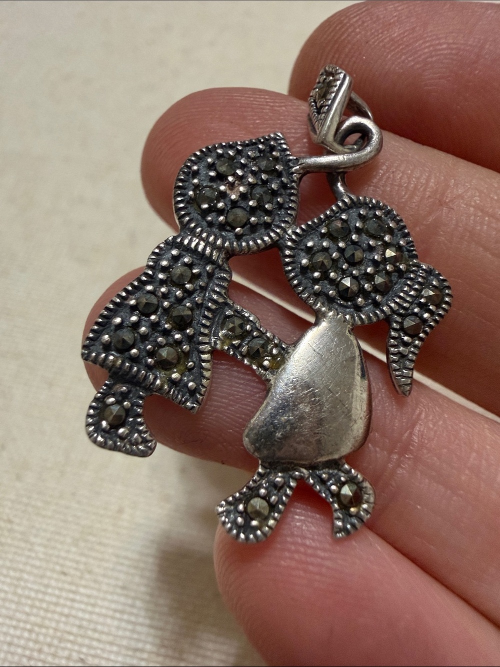 Sterling Silver 925 Marcasite Pendant Necklace “true love”